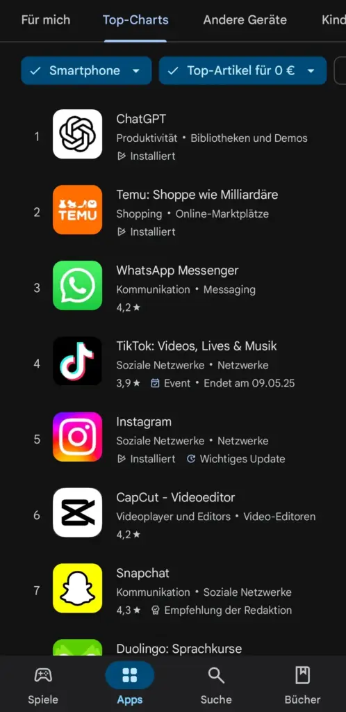 Screenshot top apps Google Play Store 04 25