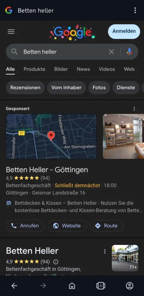Bewertungen Beispiel Google-Suche mobil