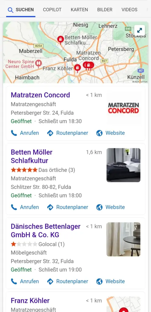 Bewertungen in der Bing Suche